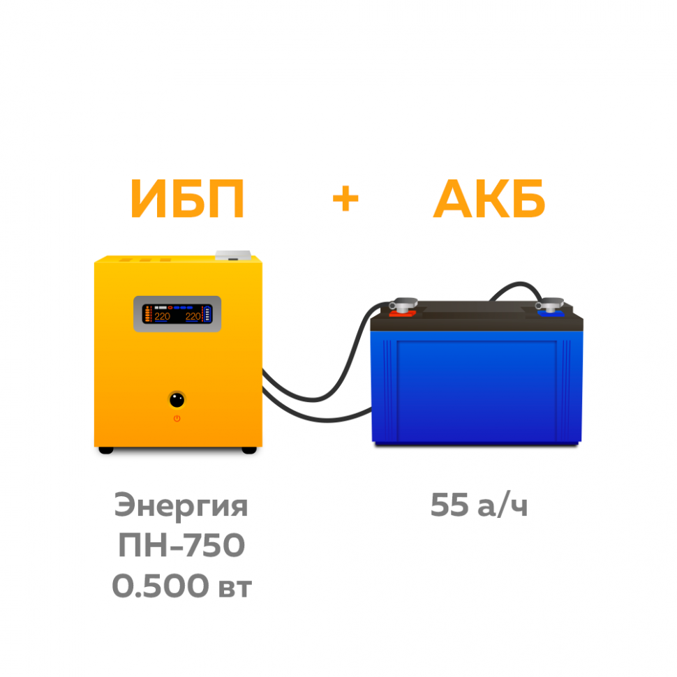 Комплект Энергия ПН-750 + 1 АКБ 55 ач